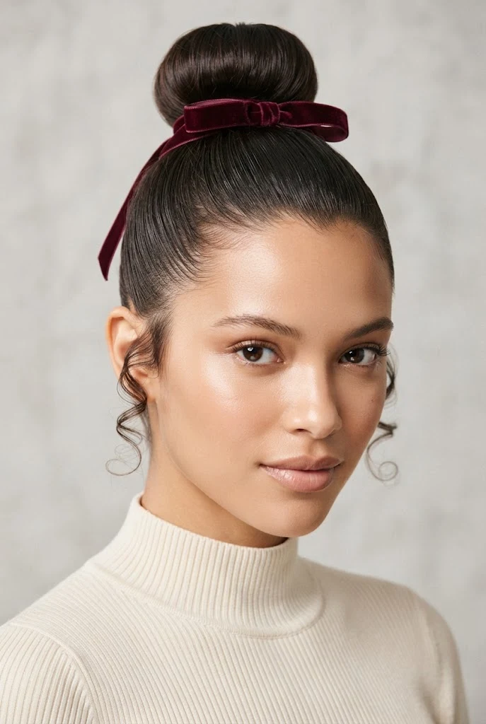 The Sleek Topknot with Velvet Ribbon — peinados sencillos cabello corto fiesta style outfit