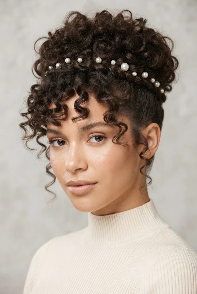 Texturized Crown Pompanois with Pearl Pins — peinados sencillos cabello corto fiesta style outfit