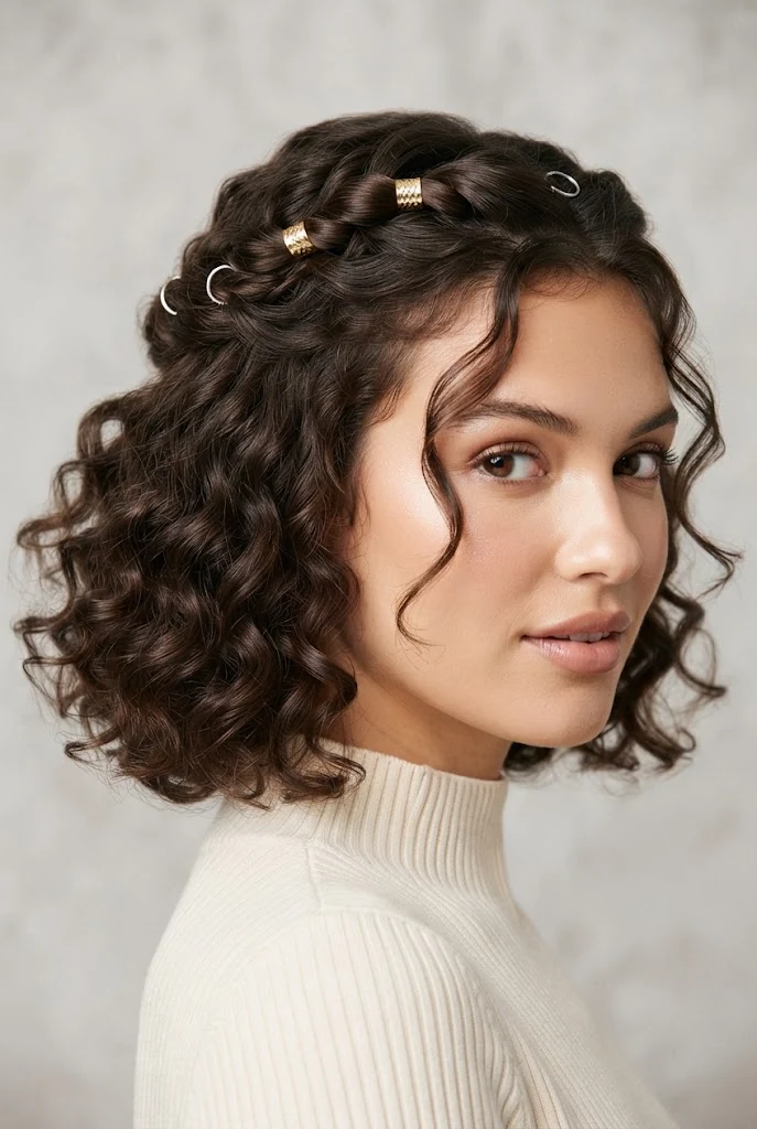 Half-Up Twist with Metallic Cuffs — peinados sencillos cabello corto fiesta style outfit