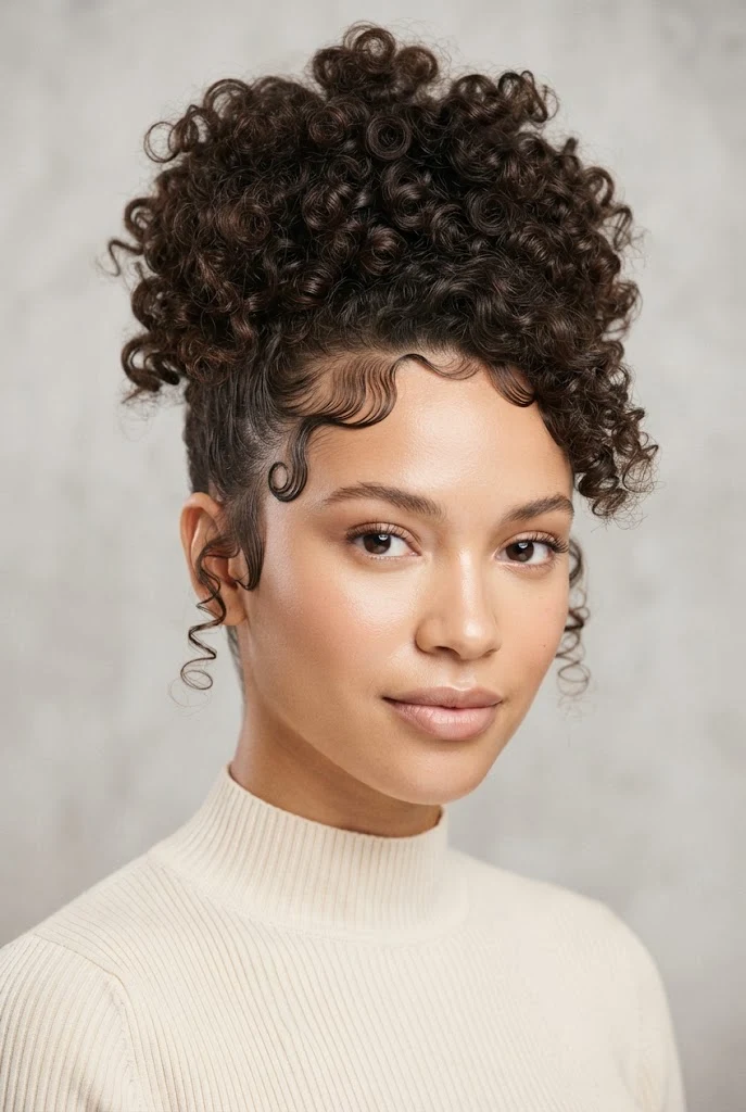 Voluminous Curly Updo with Edge Swirls — peinados sencillos cabello corto fiesta style outfit