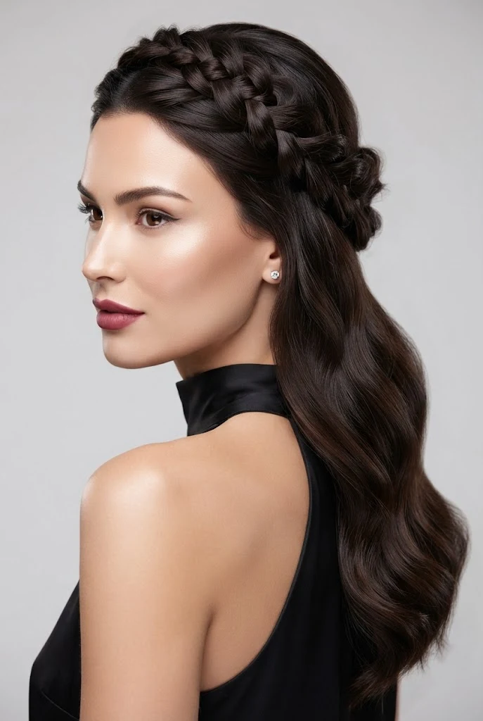 Half-Up Braided Crown Twist — peinados sencillos pero elegantes style outfit