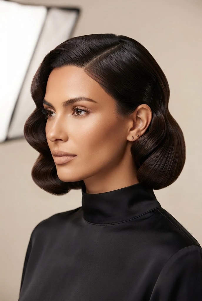 Side-Swept Hollywood Waves for Bobs — peinados simples y elegantes style outfit