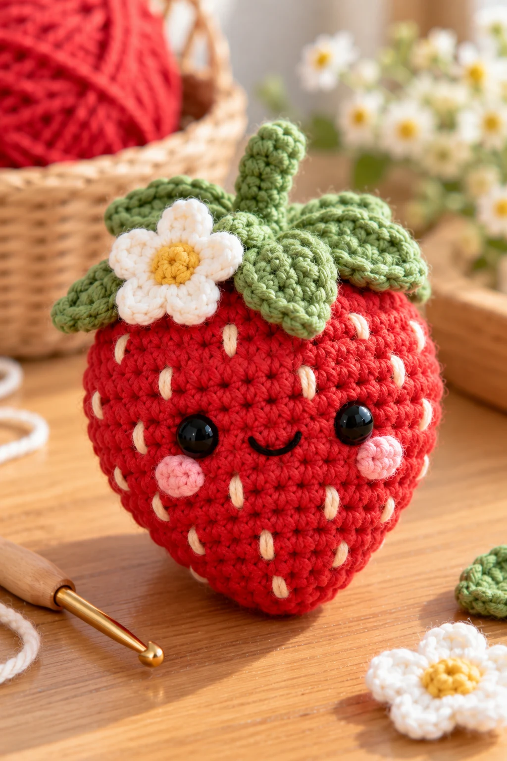 Strawberry Amigurumi With Green Leaves — pola amigurumi style outfit