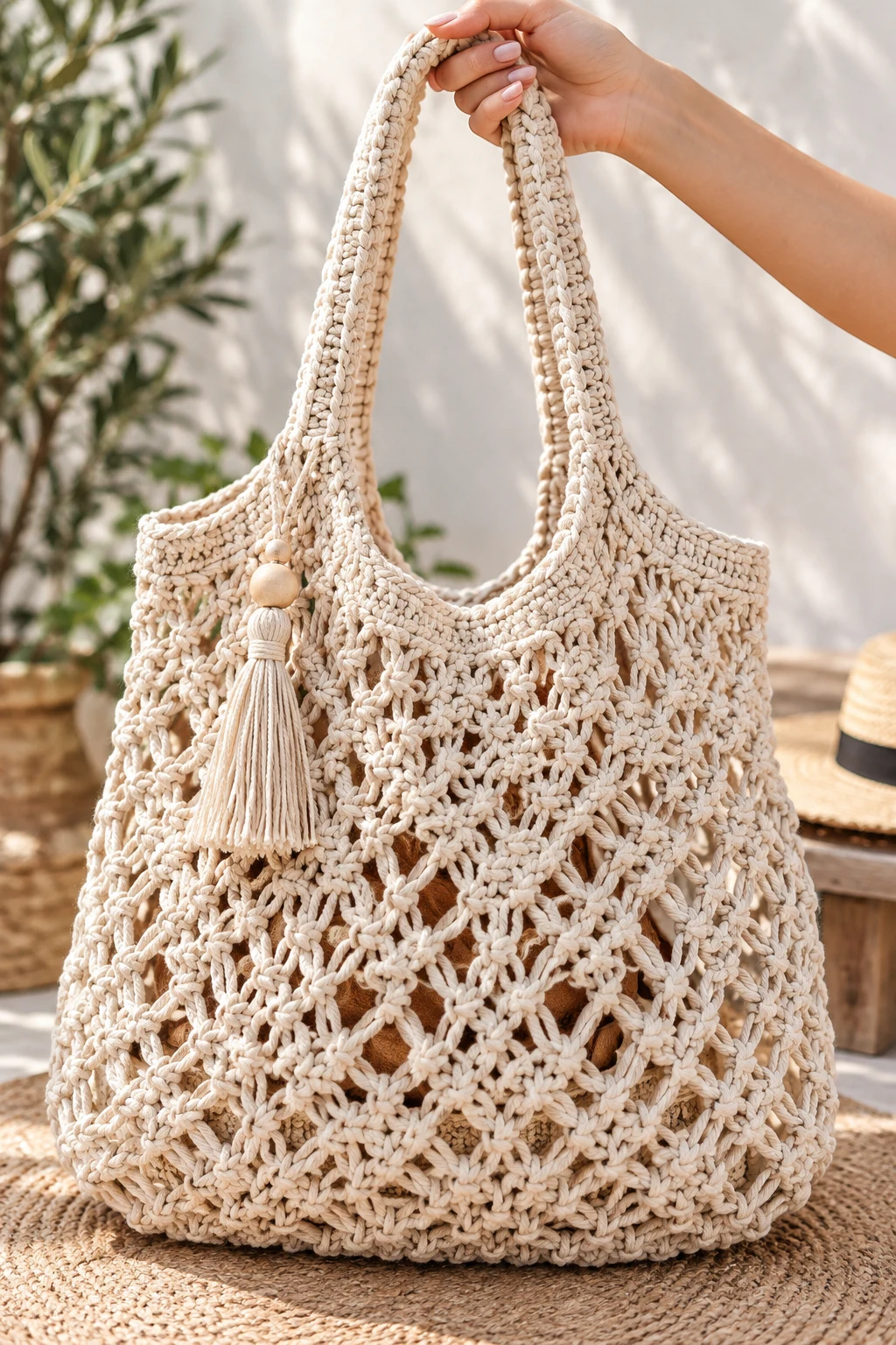 Chic Macrame Market Tote Bag — pola macrame style outfit