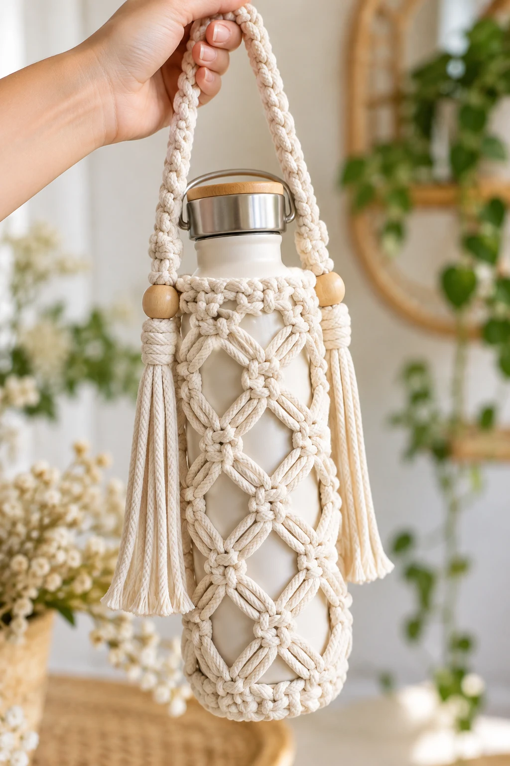 Stylish Macrame Bottle Holder — pola macrame style outfit