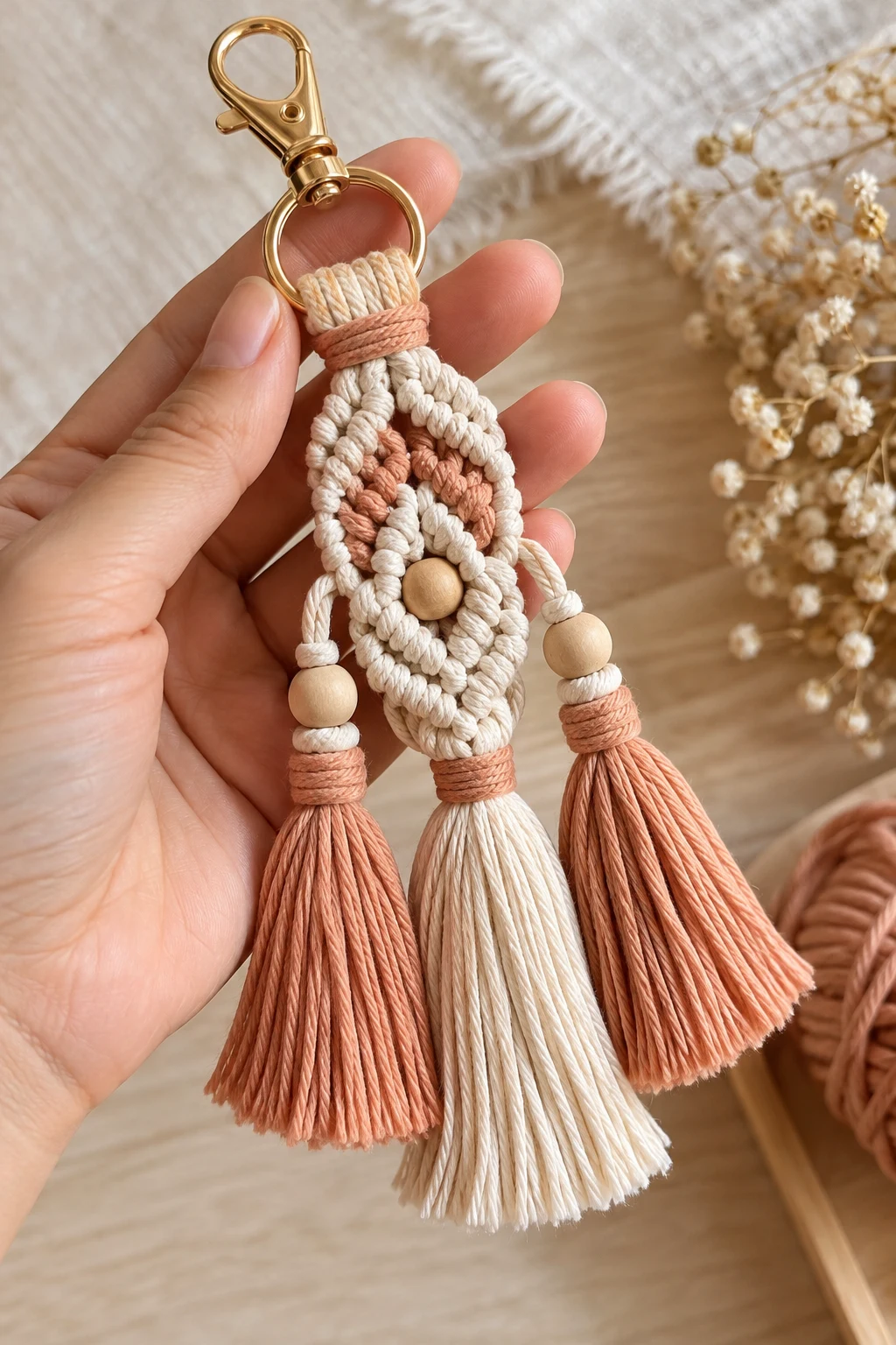 DIY Macrame Keychain With Tassels — pola macrame style outfit