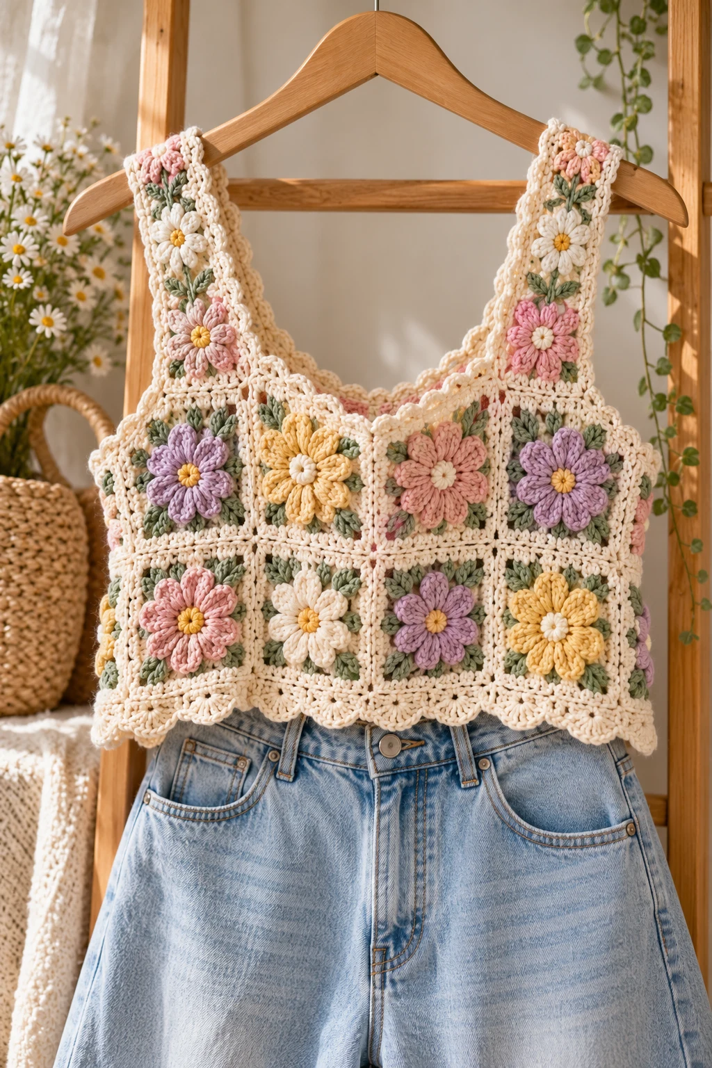 Floral Crochet Top With Wide-Leg Jeans — really cute outfits