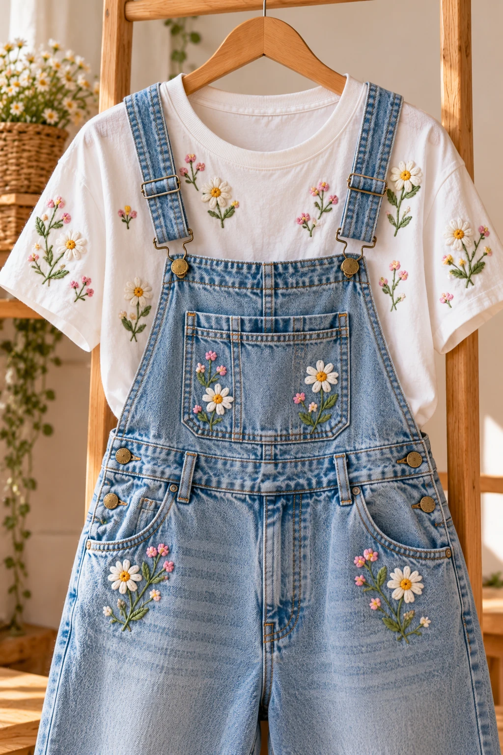 Denim Overalls With an Embroidered T-Shirt — really cute outfits