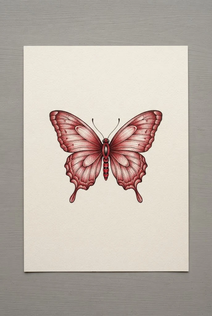 Vintage Field Guide Scarlet Sketch — red butterfly tattoo behind ear style outfit
