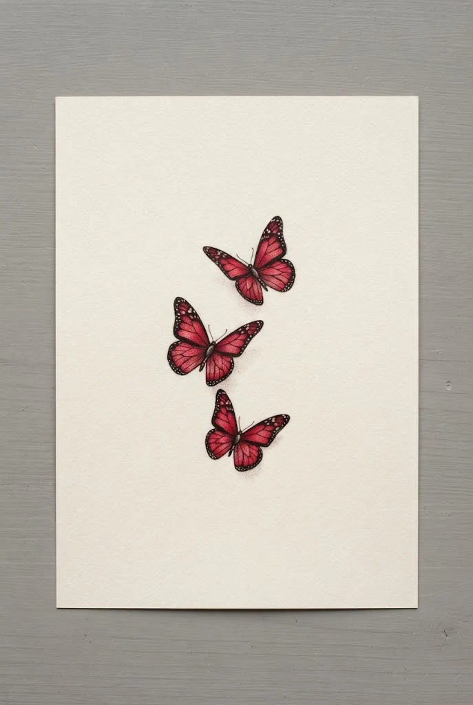 Trio of Crimson Micro-Flutter — red butterfly tattoo behind ear style outfit