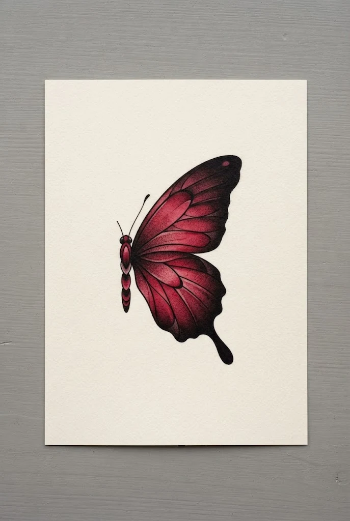 Crimson and Obsidian Dual-Tone Wing — red butterfly tattoo behind ear style outfit