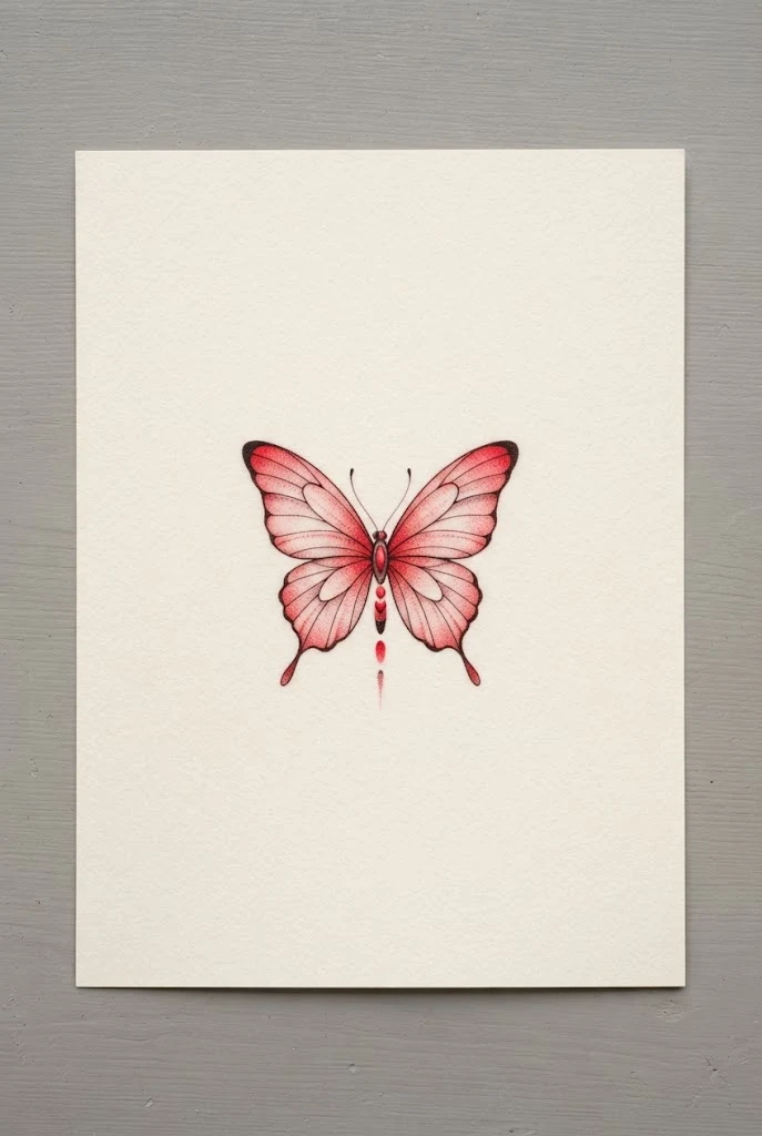 Subtle Scarlet Fine-Line Whisper — red butterfly tattoo behind ear style outfit