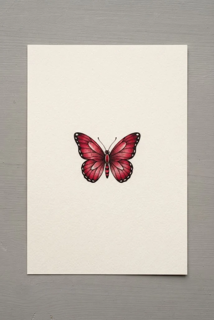 Miniature Crimson Stamped Accent — red butterfly tattoo behind ear style outfit