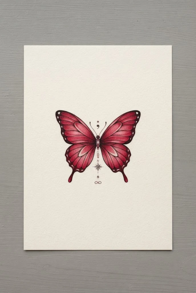 Crimson Wing with Deeper Meaning — red butterfly tattoo behind ear style outfit