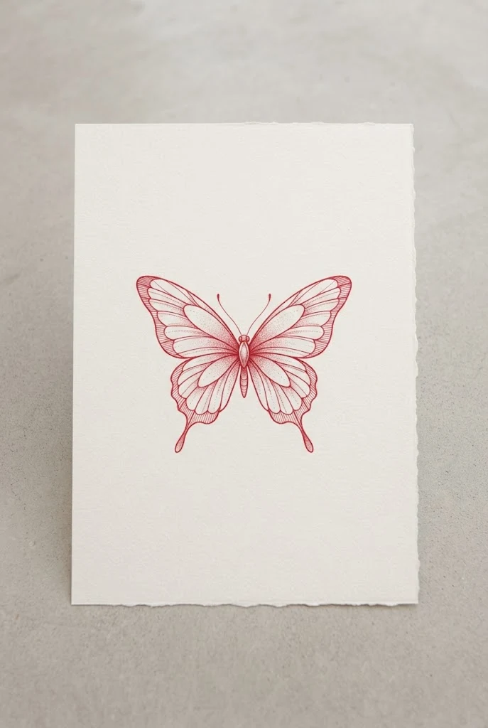 Detailed Minimalistic Red Ink Butterfly Tattoo — red ink butterfly tattoo style outfit