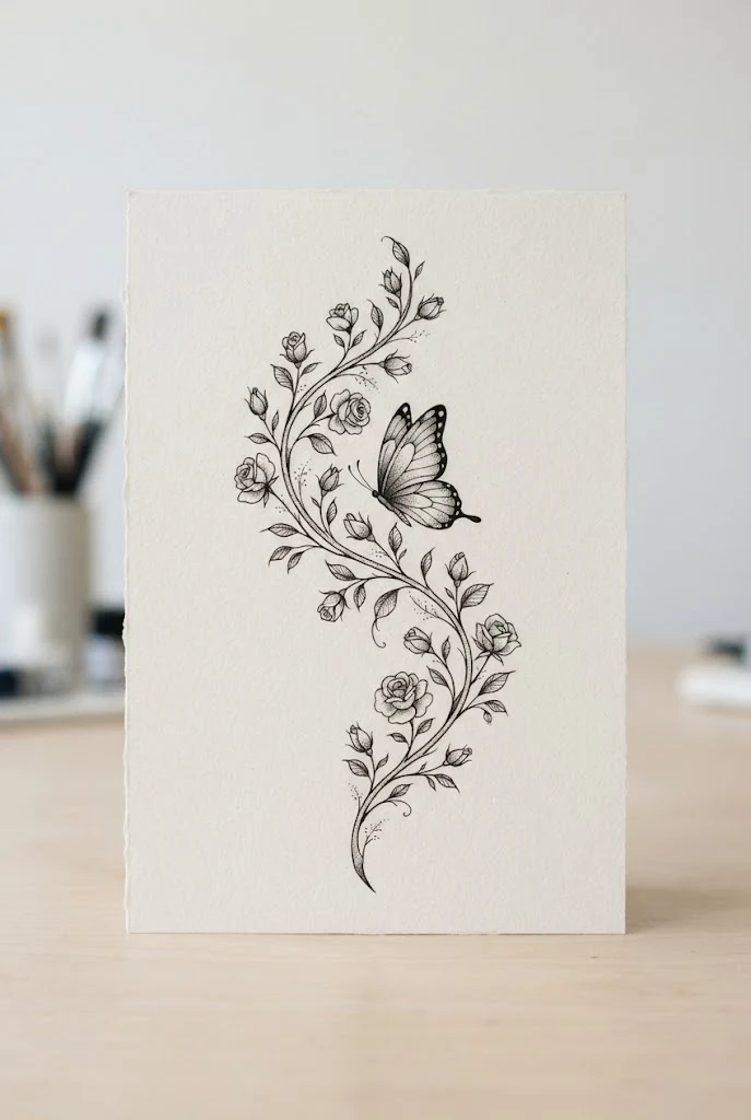 Blooming Botanical Vine Pair — rose and butterfly tattoo forearm style outfit