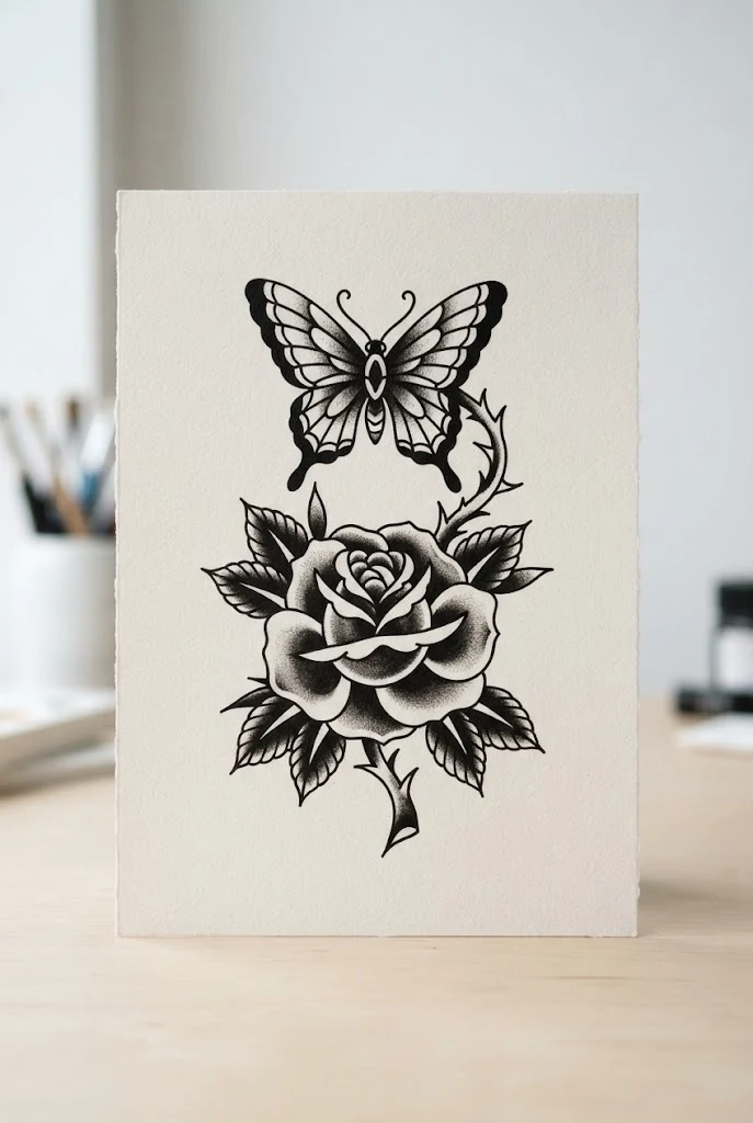 Bold Traditional Statement Piece — rose and butterfly tattoo forearm style outfit