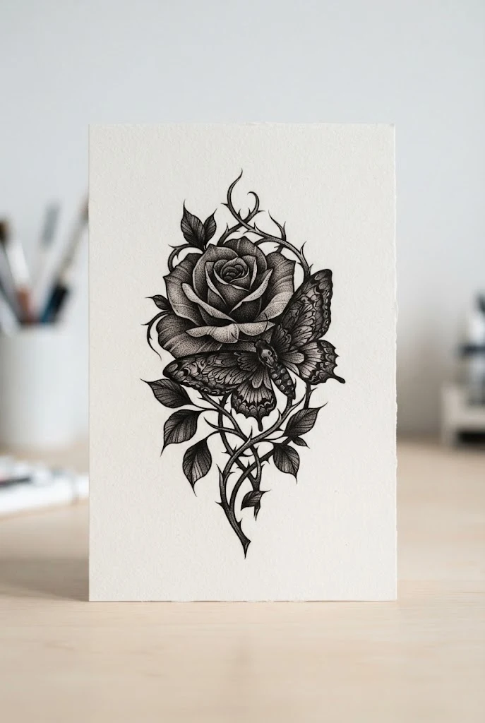 Velvet Noir Gothic Rose — rose and butterfly tattoo forearm style outfit