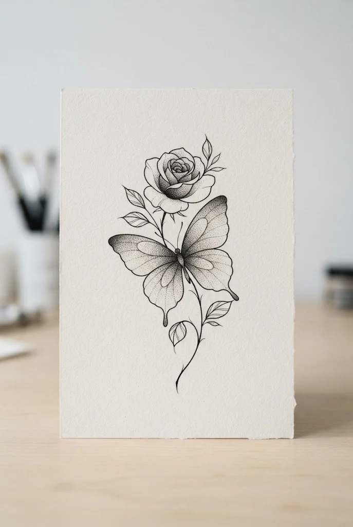 Minimalist Dotwork Gradient — rose and butterfly tattoo forearm style outfit