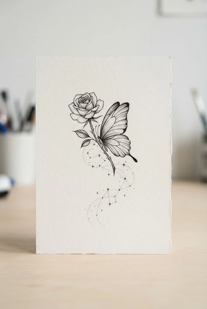 Constellation Starry Trail — rose and butterfly tattoo forearm style outfit