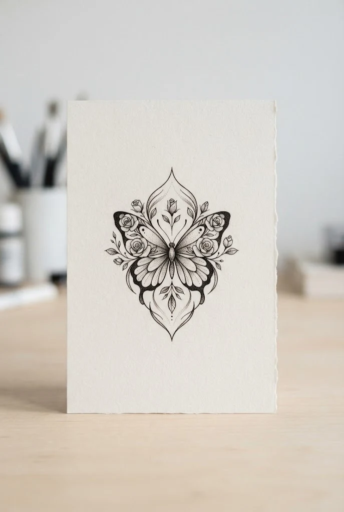 Inner Wrist Dainty Blossom — roses and butterfly tattoo style outfit