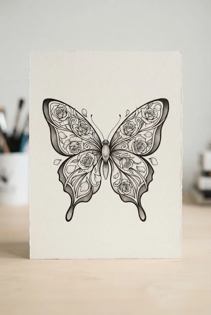 Festival Butterfly Thigh Piece — roses and butterfly tattoo style outfit