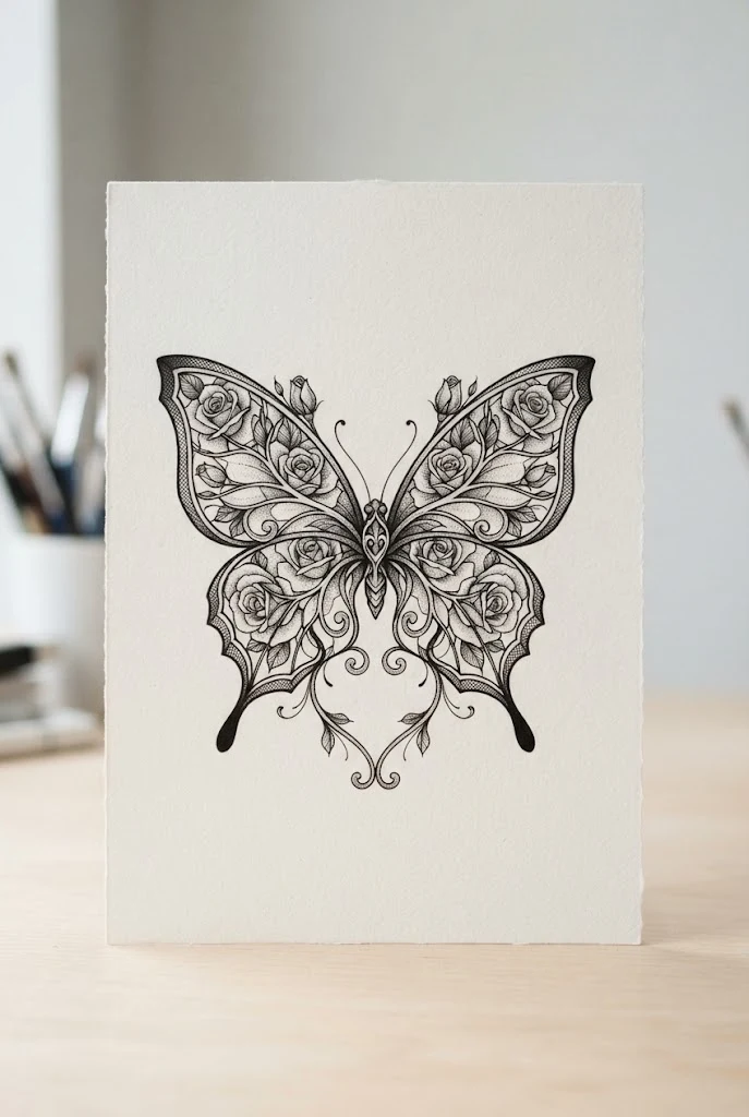 Double-Winged Mirror Pair — roses and butterfly tattoo style outfit