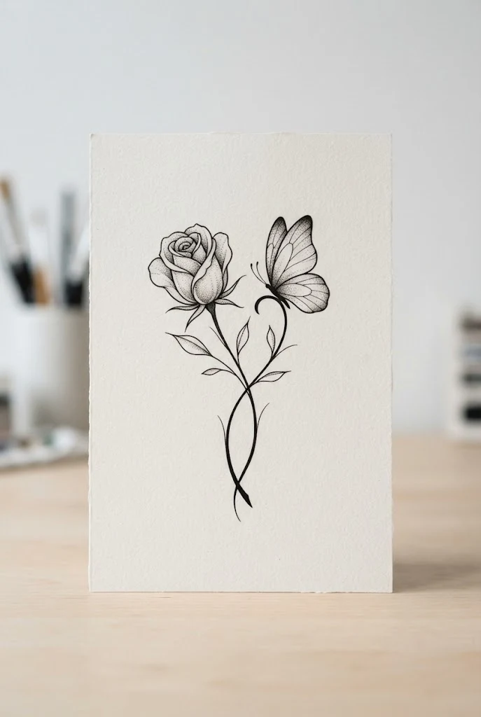 Minimalist Stem and Silhouette — roses and butterfly tattoo style outfit