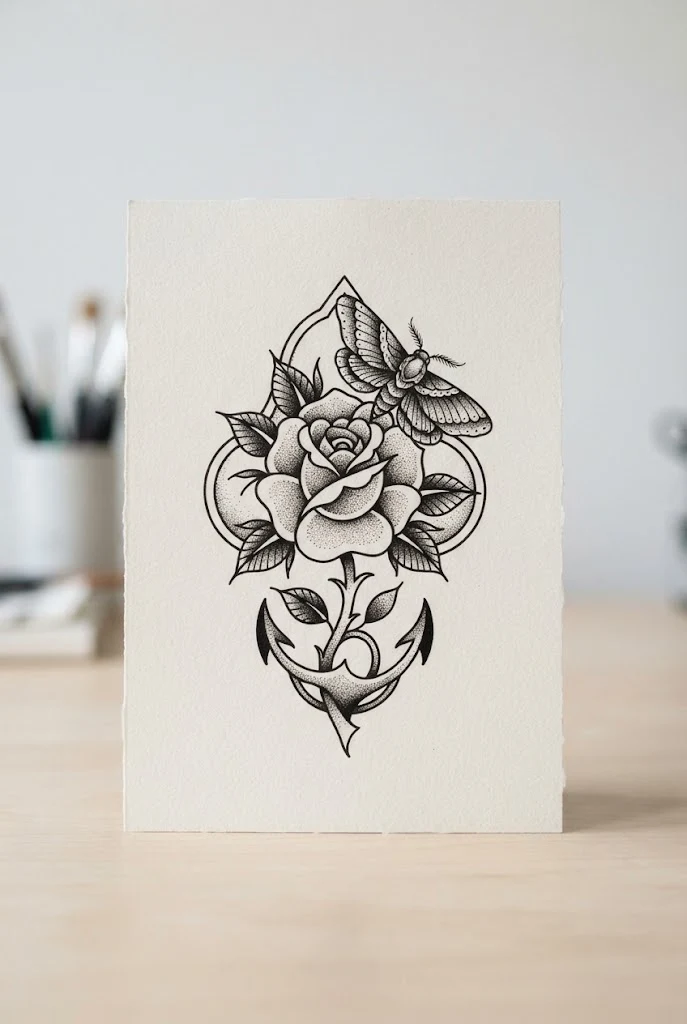 Vintage Sailor Rose and Moth — roses and butterfly tattoo style outfit