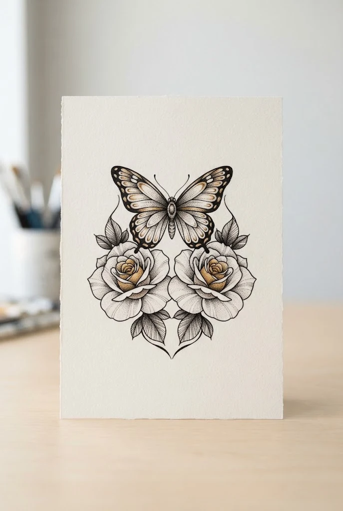 Golden Hour Botanical Pair — roses and butterfly tattoo style outfit