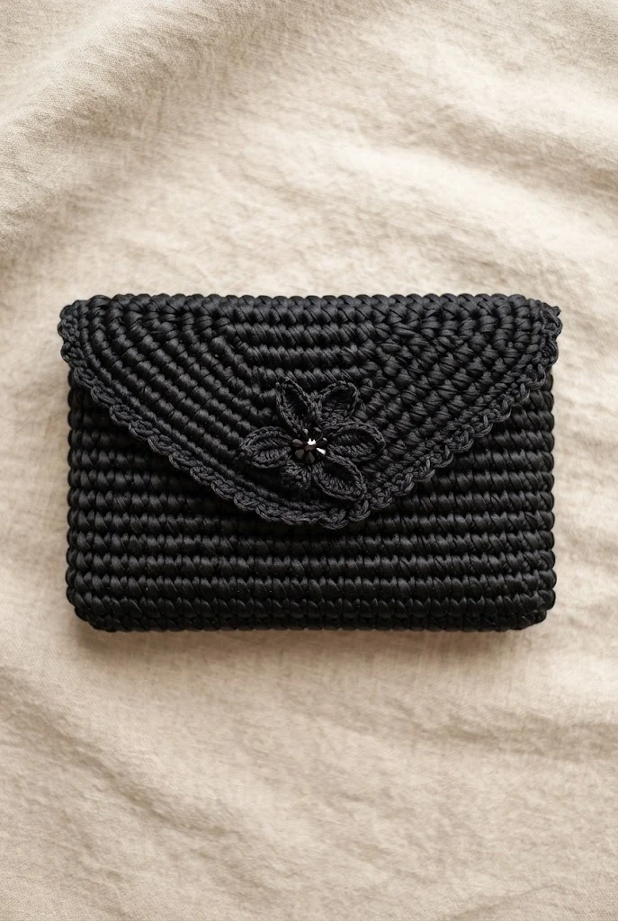 Midnight Noir Satin Evening Clutch — satin crochet bag