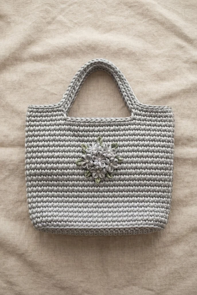 Silver Gray Satin Modern Tote — satin crochet bag