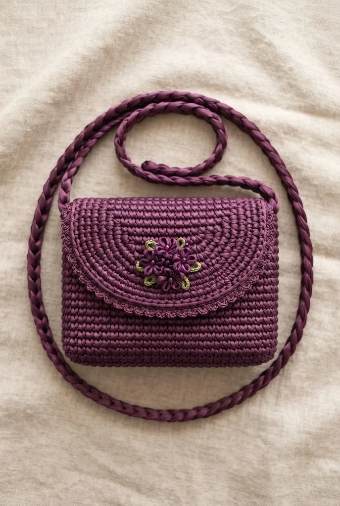 Plum Purple Satin Flap Bag — satin crochet bag