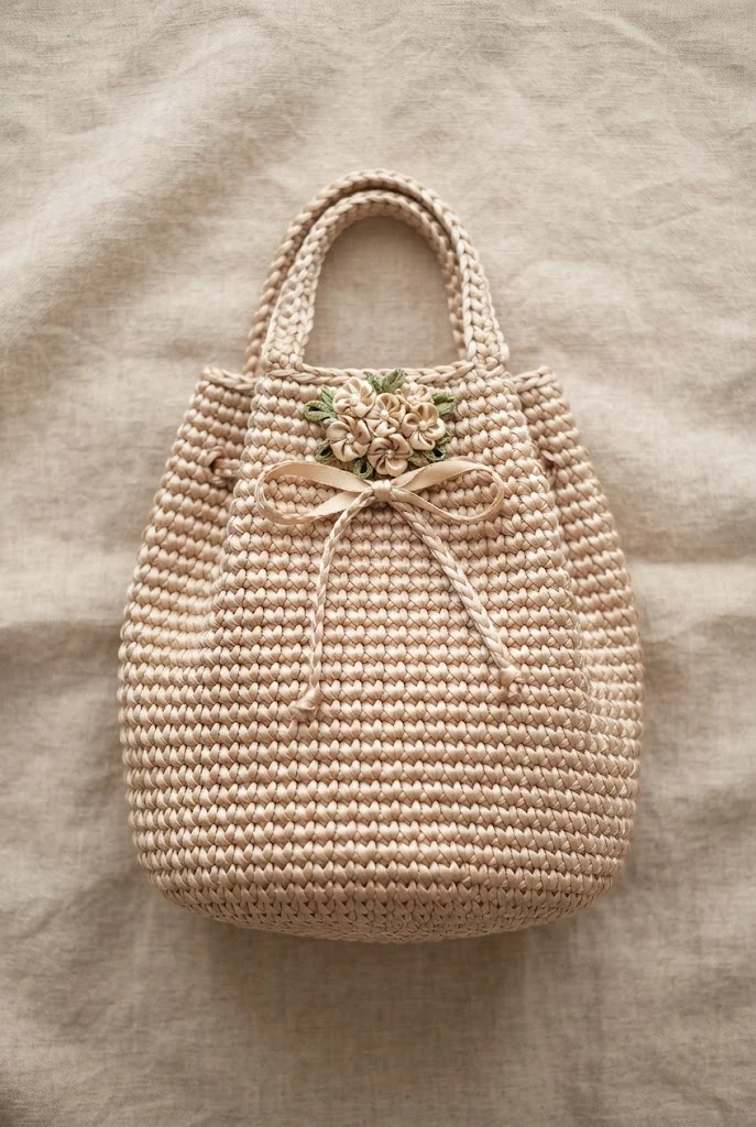 Champagne Satin Bucket Bag — satin crochet bag