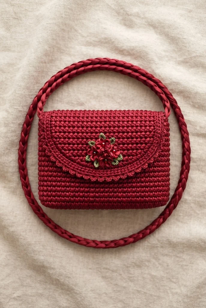 Ruby Red Satin Shoulder Purse — satin crochet bag