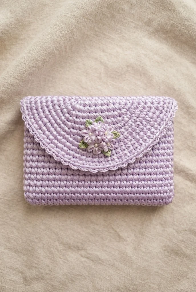 Pastel Lavender Satin Pouch — satin crochet bag