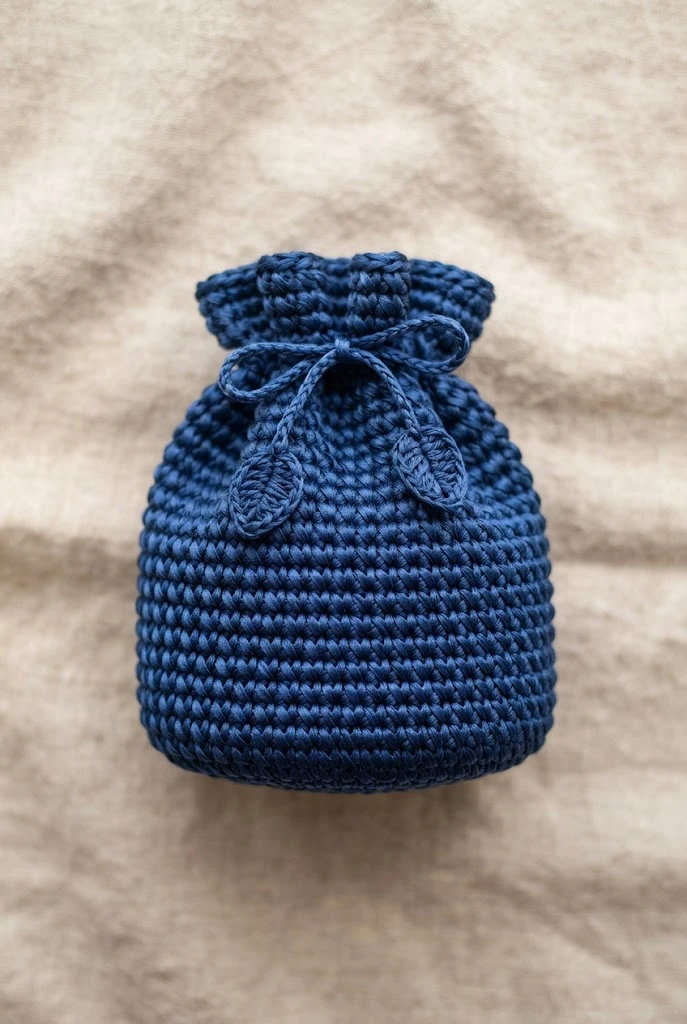 Sapphire Blue Satin Drawstring Bag — satin crochet bag
