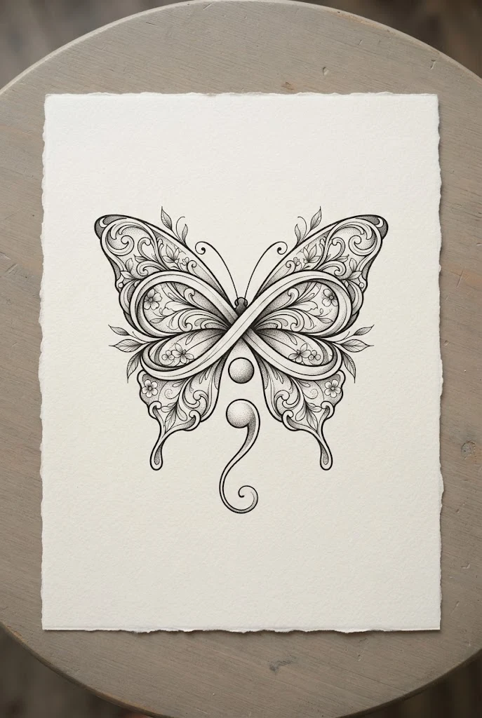 Infinity Loop and Butterfly Integration — semi-colon butterfly tattoo ideas design style outfit