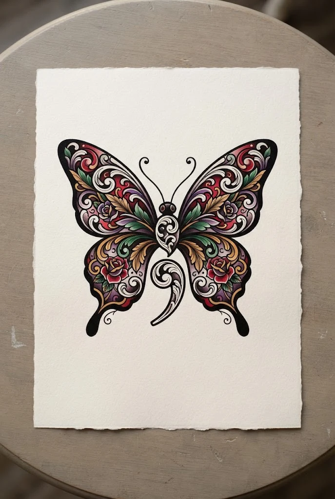 Neo-Traditional Bold Semicolon Ink — semi-colon butterfly tattoo ideas design style outfit