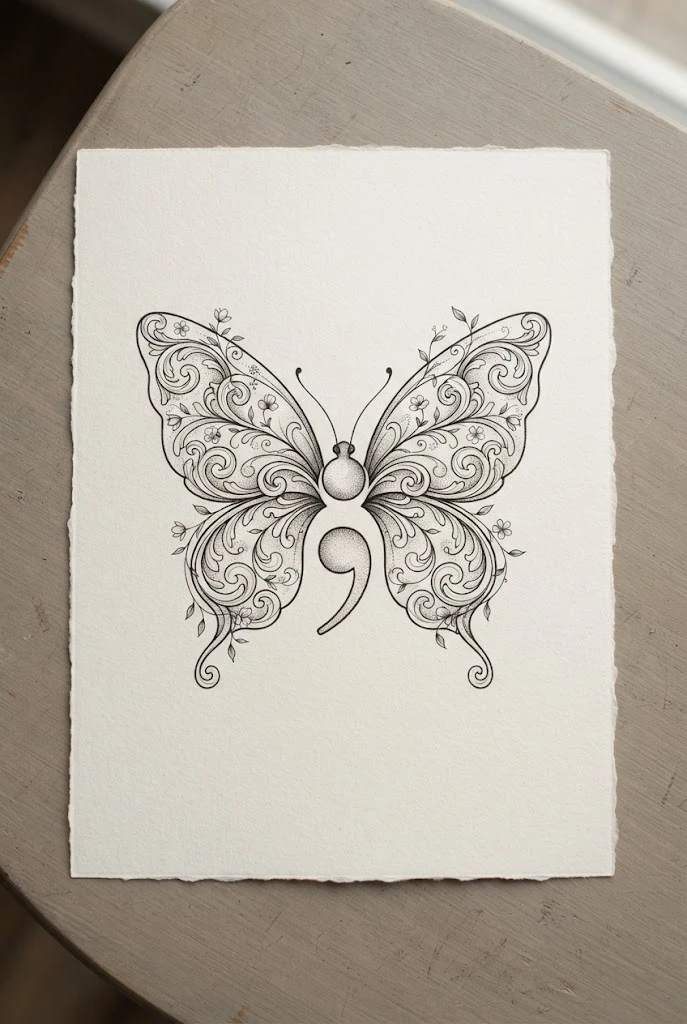 Hidden Vine Semicolon Butterfly Tattoo Ideas Design — semi-colon butterfly tattoo ideas design style outfit