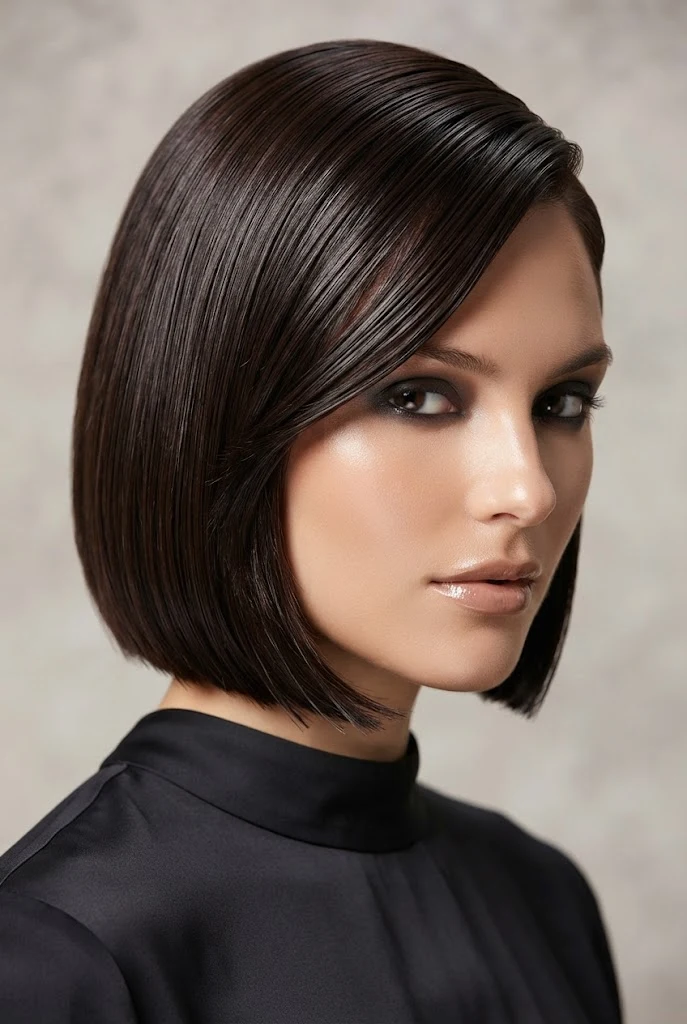 The Sculptural Glossed French Bob — short hair party hairstyles style outfit