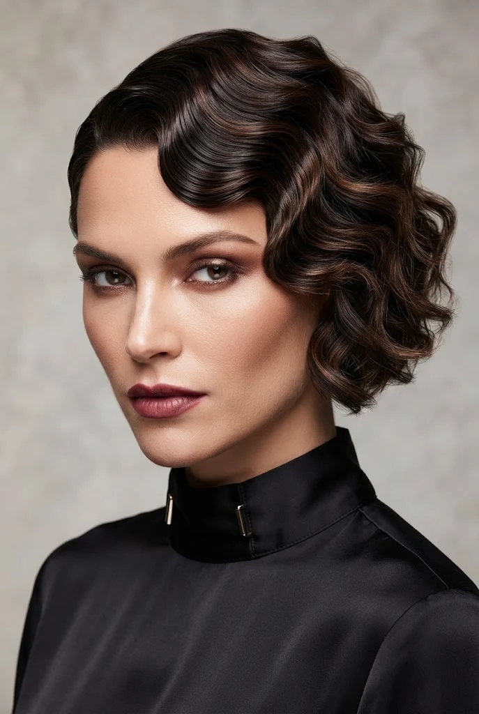 Retro Finger-Wave Bixie Hybrid — short hair party hairstyles style outfit
