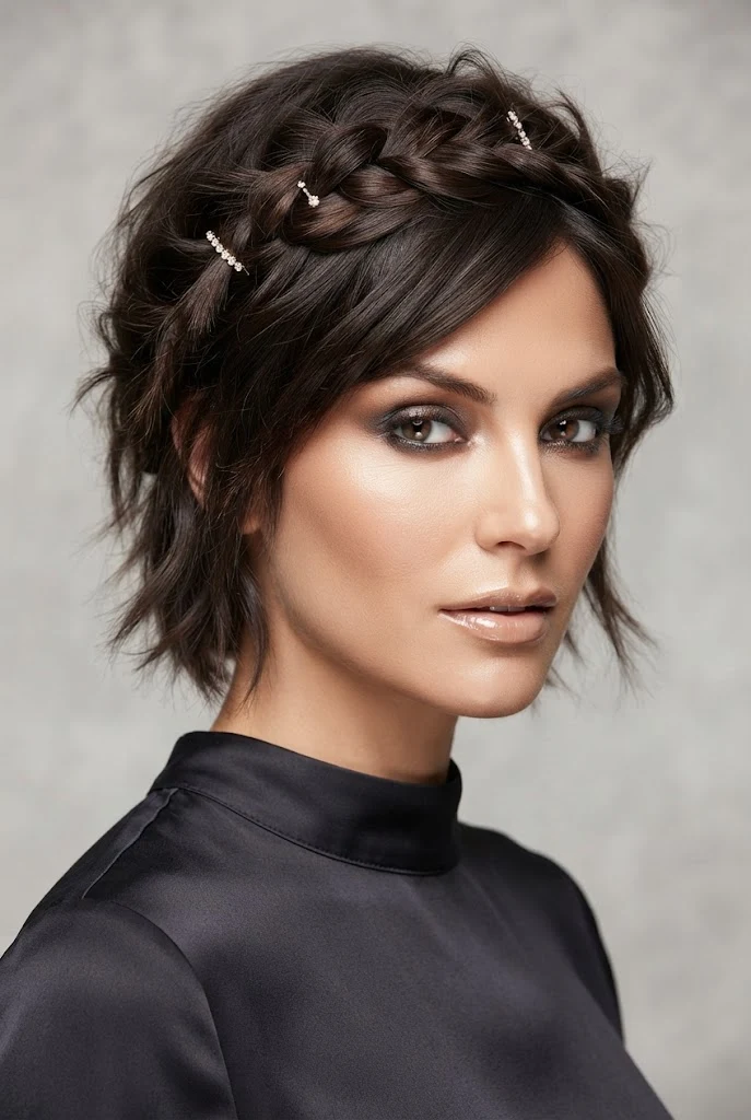The Messy Bixie Crown Braids — short hair party hairstyles style outfit