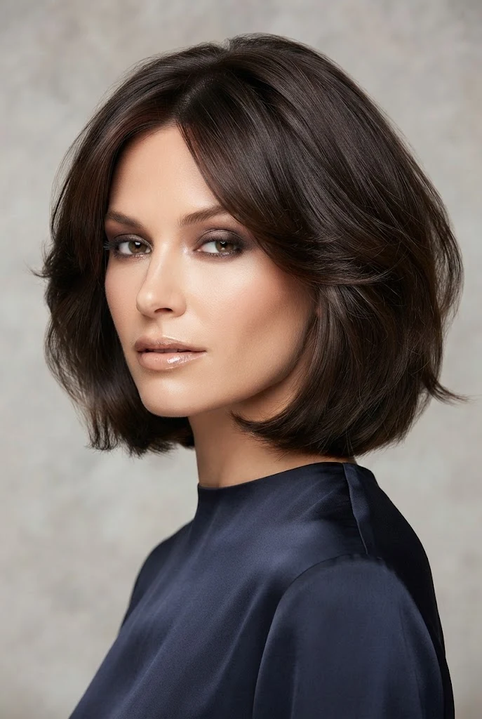 Voluminous Cloud Bob Blowout — short hair party hairstyles style outfit