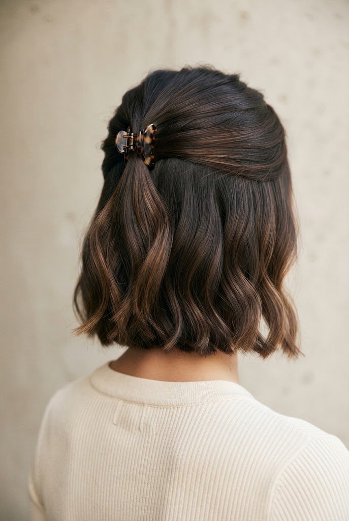 The Sleek Mini-Claw Half-Up — short hair pulled-back styles style outfit