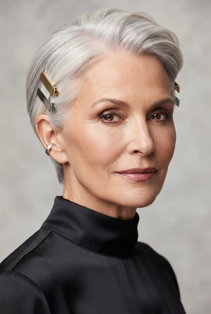 The Dual-Clip Modern Sweep — short hair pulled-back styles style outfit