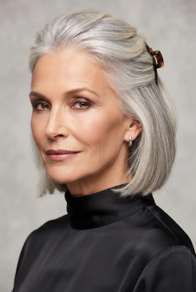 The Classic Half-Pulled Back Bob — short hair pulled-back styles style outfit