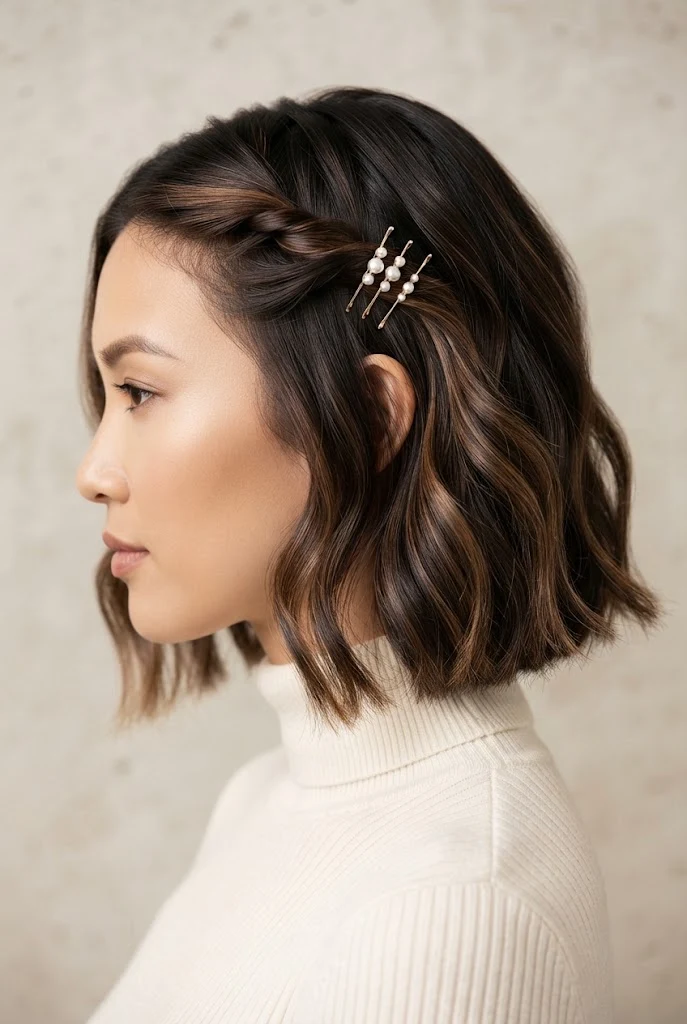 The Twisted Side-Swept Pin-Back — short hair pulled-back styles style outfit