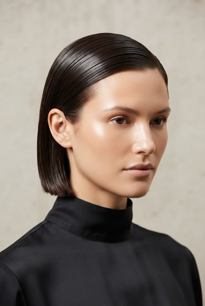 The Polished Slicked-Back Bob — short hair pulled-back styles style outfit
