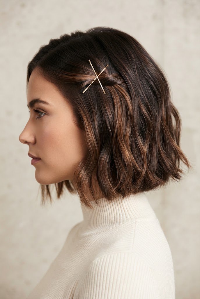 The Cross-Pin X Marks the Spot — short hair pulled-back styles style outfit